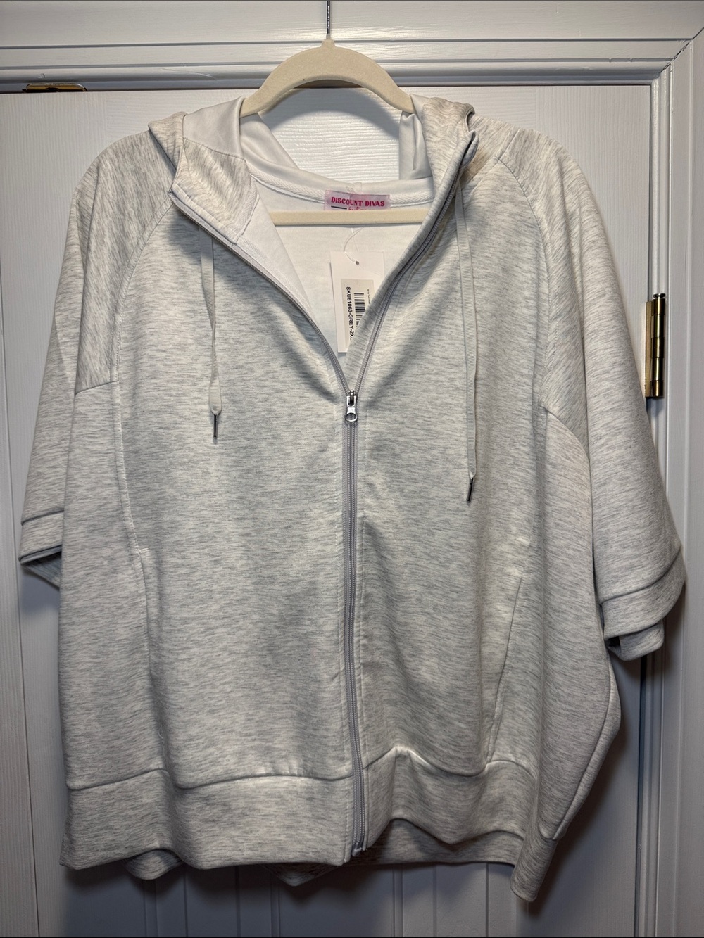 Women's Light Heather Gray Luxe Scuba Zip-Up Short-Sleeve Hoodie